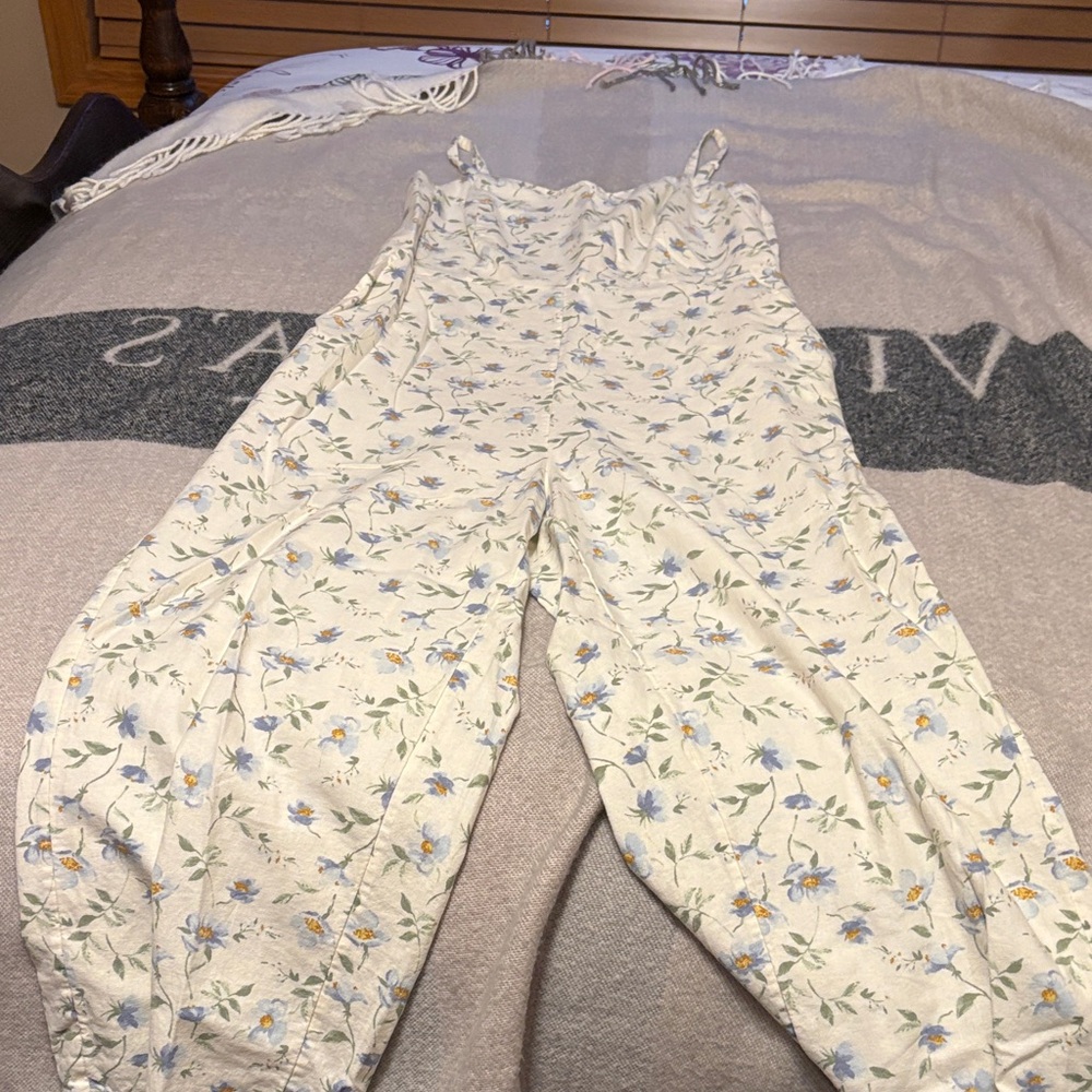 Old Navy Floral Jumpsuit - Cream and Blue
